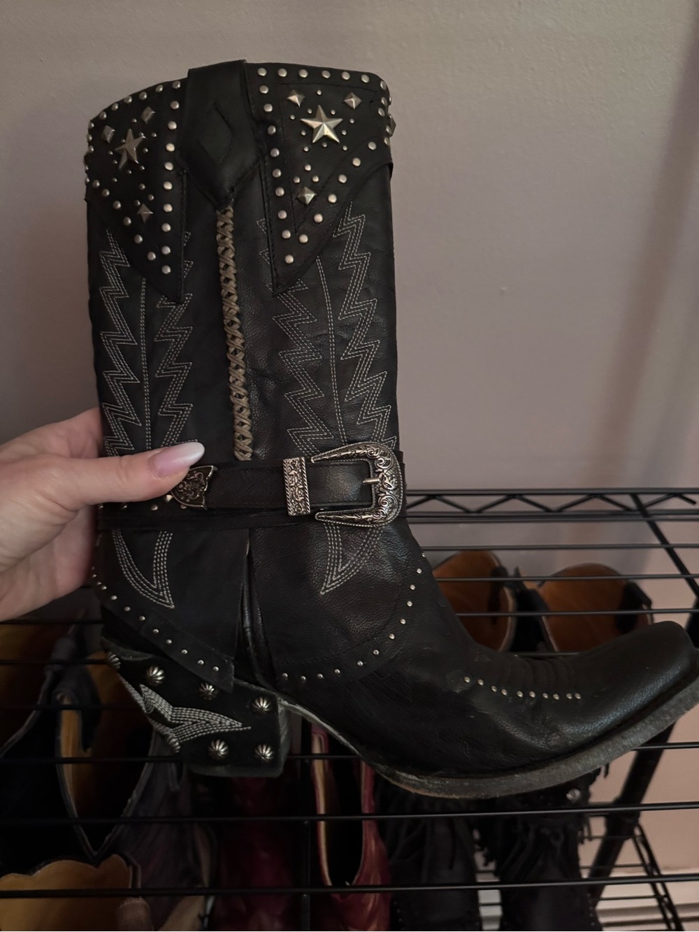 Old Gringo Black Studded Leather Heeled Boots - Picture 2 of 3